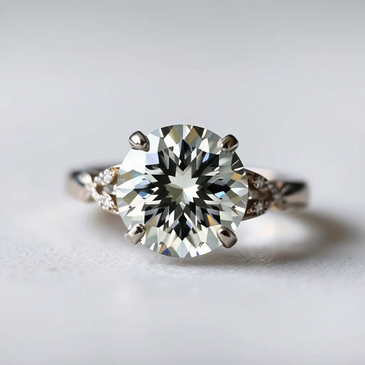 Moissanite gemstone ring with sparkling facets in a clean studio setting