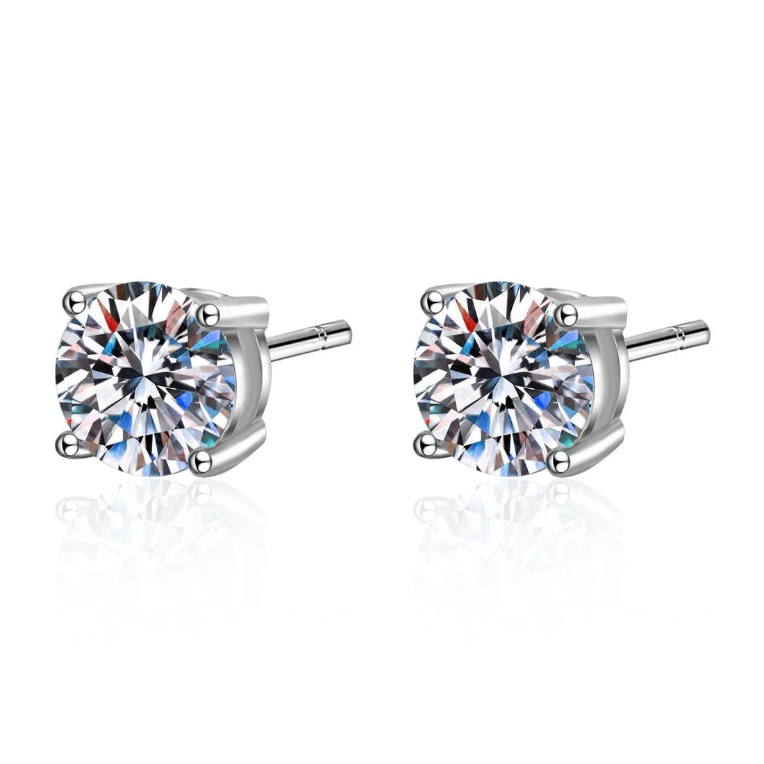 RingShing brilliant round-cut Moissanite stud earrings in 4-prong white gold settings.