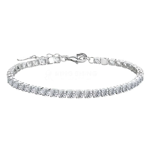 Luxury RingShing moissanite tennis bracelet featuring brilliant square-cut stones and adjustable silver clasp.