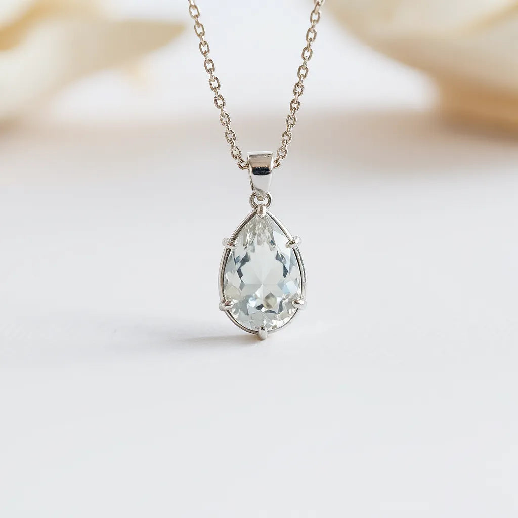Moissanite pendant necklace with a bright, faceted stone and shimmering sparkle on a clean background
