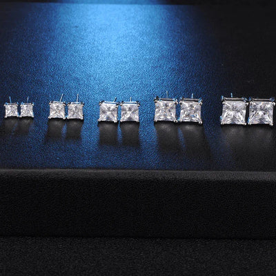 RSE-201 Original Moissanite Princess Cut Stud Earrings in Pure Silver - Ringshing.com