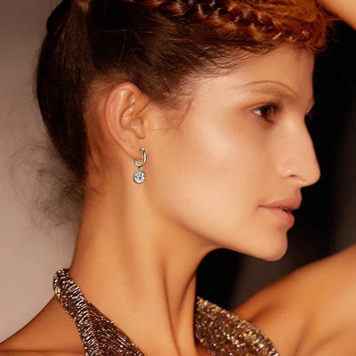 RSR-309 Elegance: Modern Hoop Earrings with 5.0mm Real Moissanite and Sterling Silver 925 - Ringshing.com