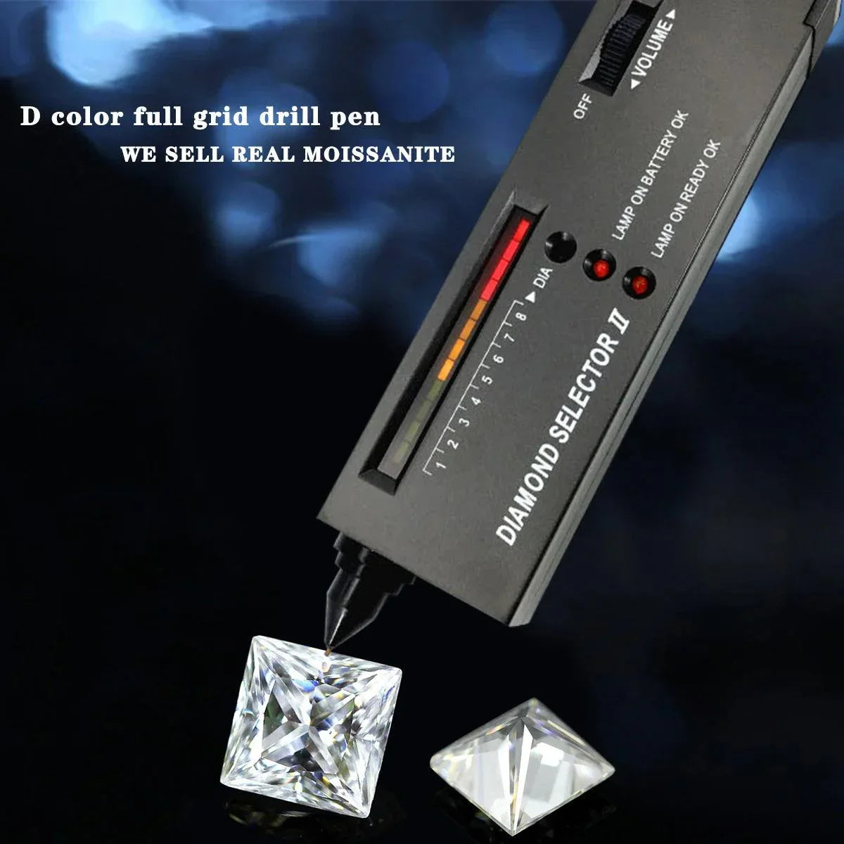 Princess Cut Moissanite Diamond | D Color, VVS1 Clarity 9.25MOH Diamond Tester Result | Certified by GRA - Ringshing.com