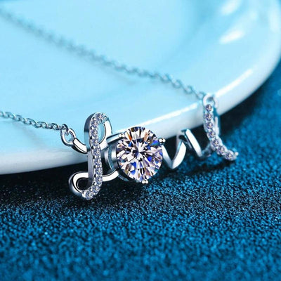 RSP-143 Sterling Silver Moissanite Letter Love Dainty Necklace - Ringshing.com