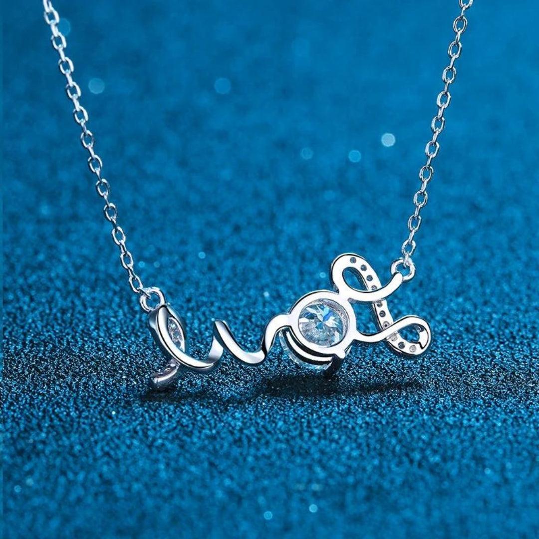 RSP-143 Sterling Silver Moissanite Letter Love Dainty Necklace - Ringshing.com
