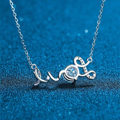 RSP-143 Sterling Silver Moissanite Letter Love Dainty Necklace - Ringshing.com