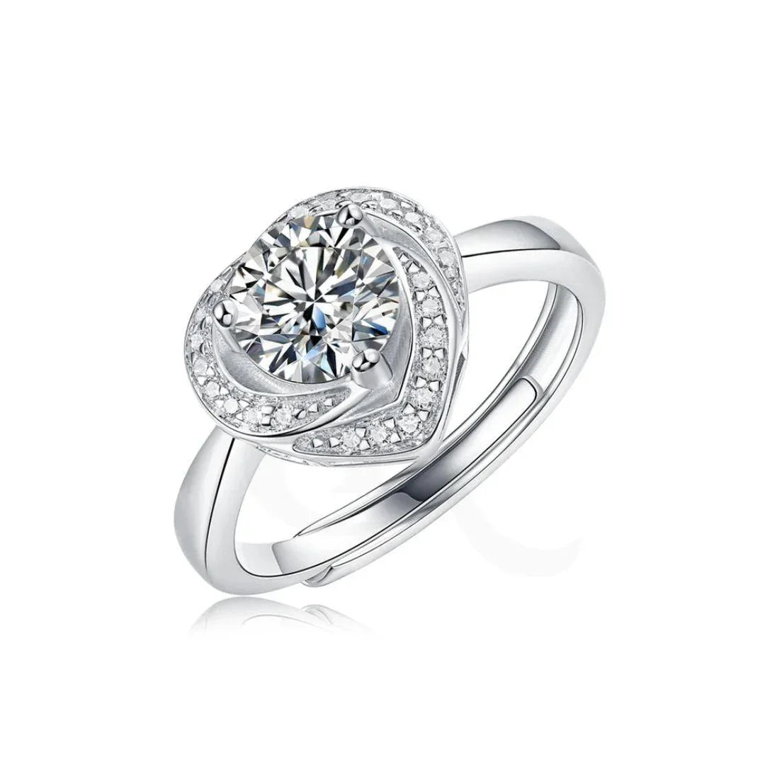 RSR-309 Moissanite Diamond Heart Ring 1.0 Carat | Pure 925 Italian Silver - Ringshing.com