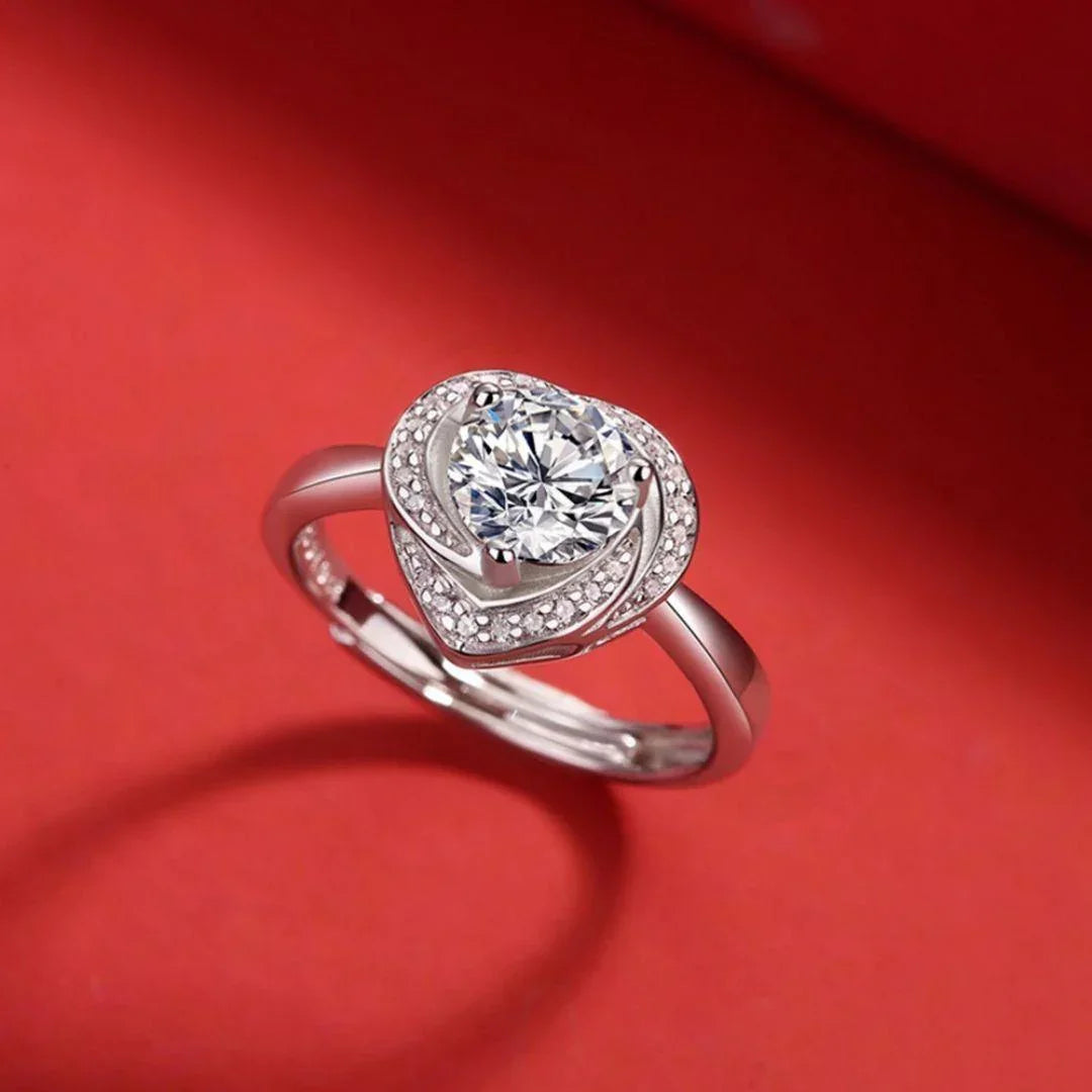 RSR-309 Moissanite Diamond Heart Ring 1.0 Carat | Pure 925 Italian Silver - Ringshing.com