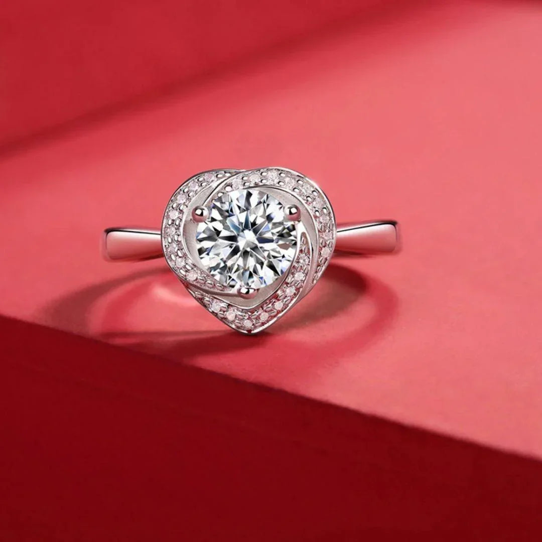 RSR-309 Moissanite Diamond Heart Ring 1.0 Carat | Pure 925 Italian Silver - Ringshing.com
