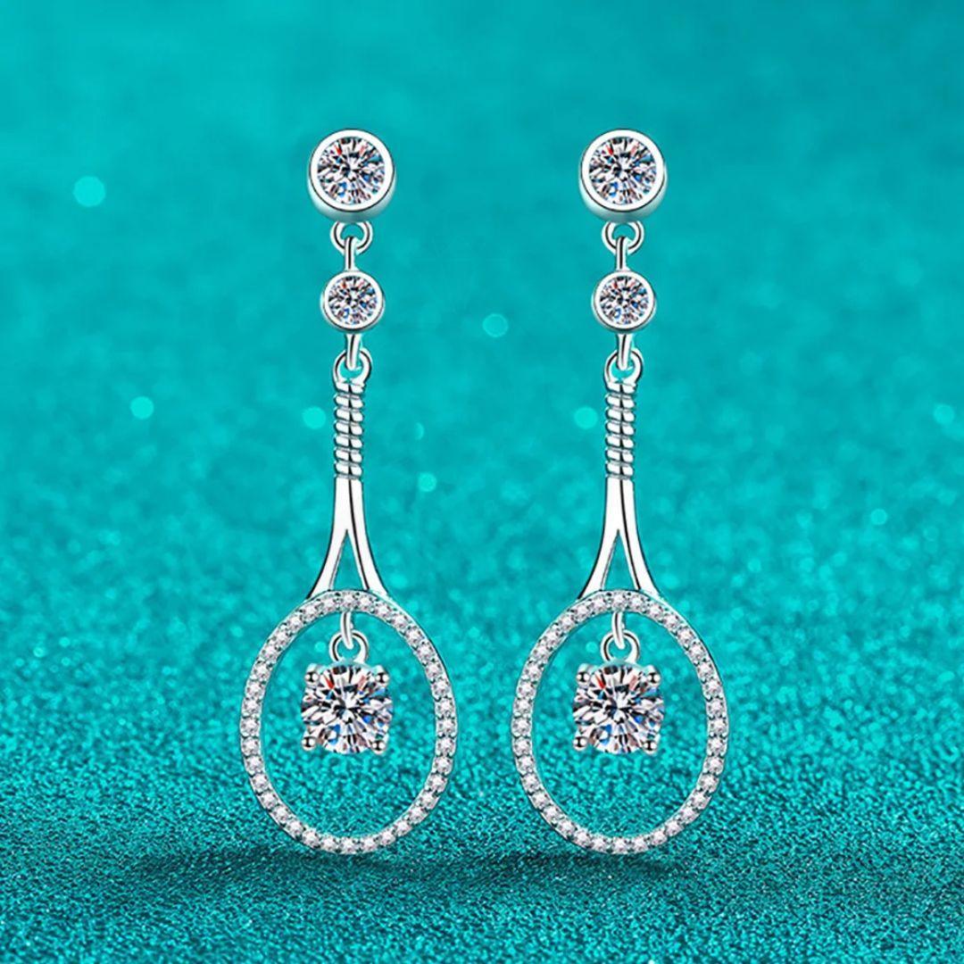 RSE-238 Moissanite Tennis Racket Drop Earrings - Ringshing.com