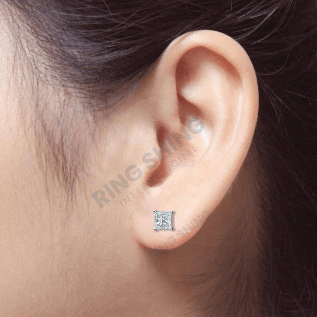 RSE-201 Original Moissanite Princess Cut Stud Earrings in Pure Silver - Ringshing.com