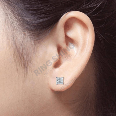 RSE-201 Original Moissanite Princess Cut Stud Earrings in Pure Silver - Ringshing.com
