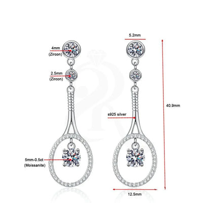 RSE-238 Moissanite Tennis Racket Drop Earrings - Ringshing.com