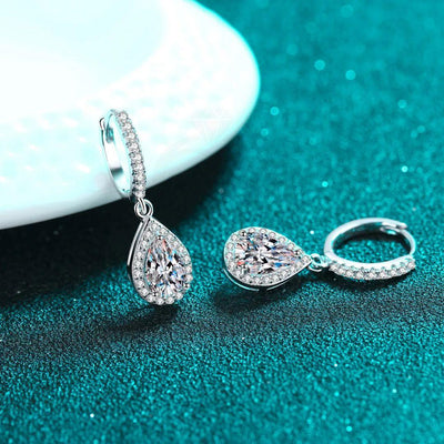 RSE-239 Classic Elegance: Original Moissanite Sterling Silver Teardrop Earrings - Ringshing.com