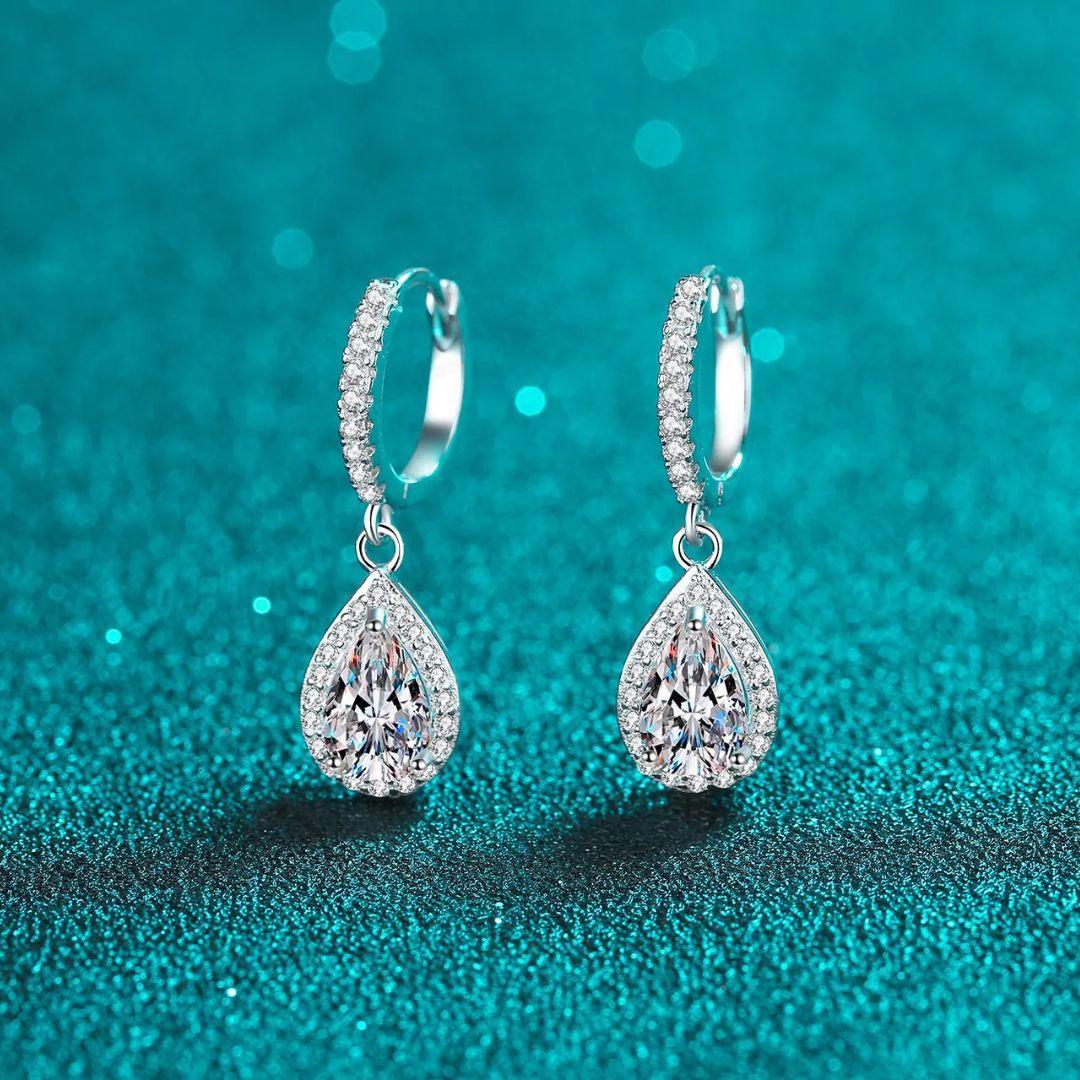 RSE-239 Classic Elegance: Original Moissanite Sterling Silver Teardrop Earrings - Ringshing.com
