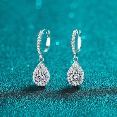 RSE-239 Classic Elegance: Original Moissanite Sterling Silver Teardrop Earrings - Ringshing.com