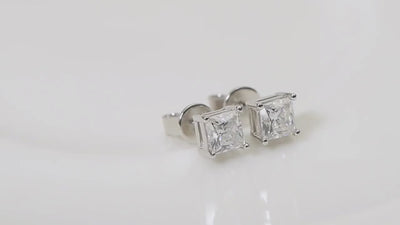 RSE-201 Original Moissanite Princess Cut Stud Earrings in Pure Silver