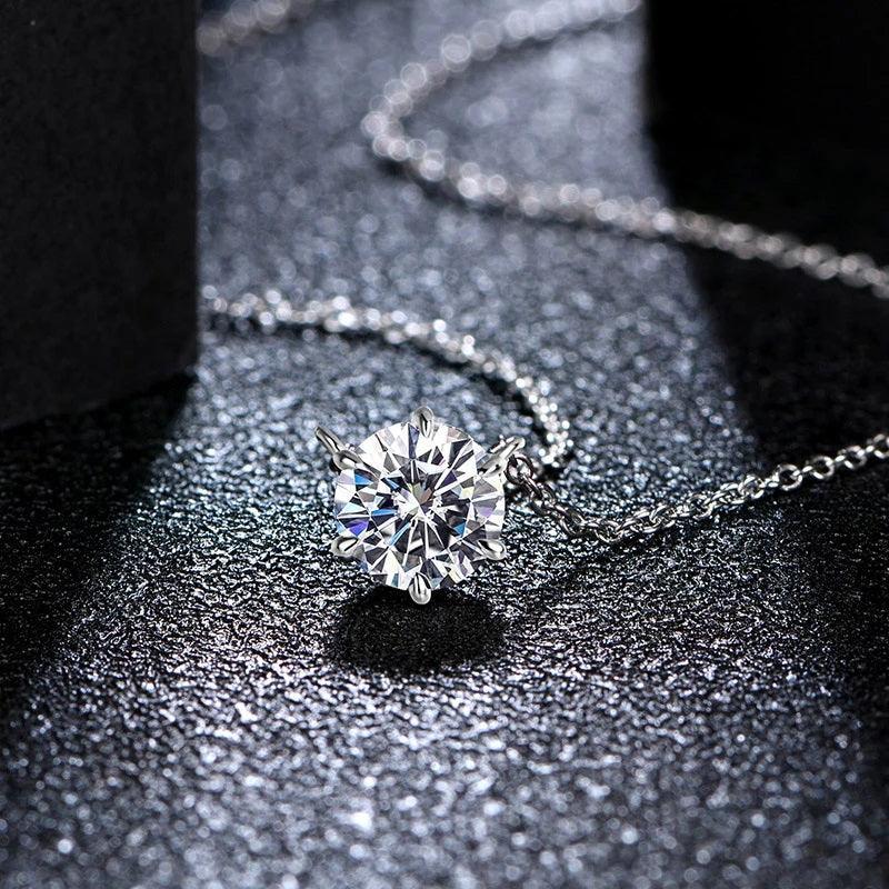 RSP-102 O-chain Original Moissanite Solitaire Pendant Necklace in Pure Silver - Ringshing.com