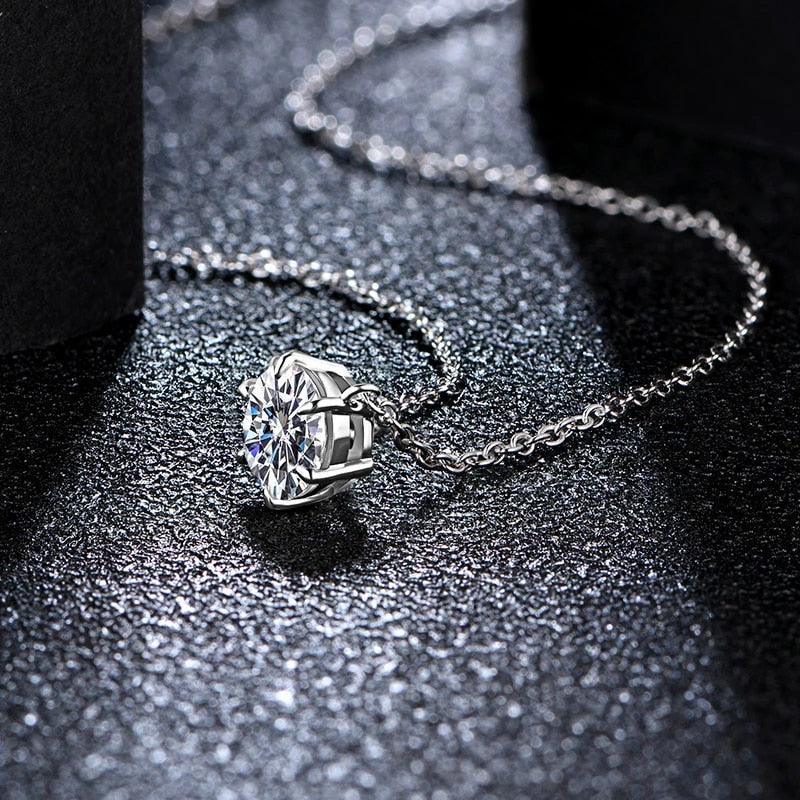 RSP-102 O-chain Original Moissanite Solitaire Pendant Necklace in Pure Silver - Ringshing.com